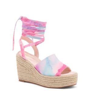 NIB WHITLEY WEDGE ESPADRILLE WATERCOLOR pink purple blue
